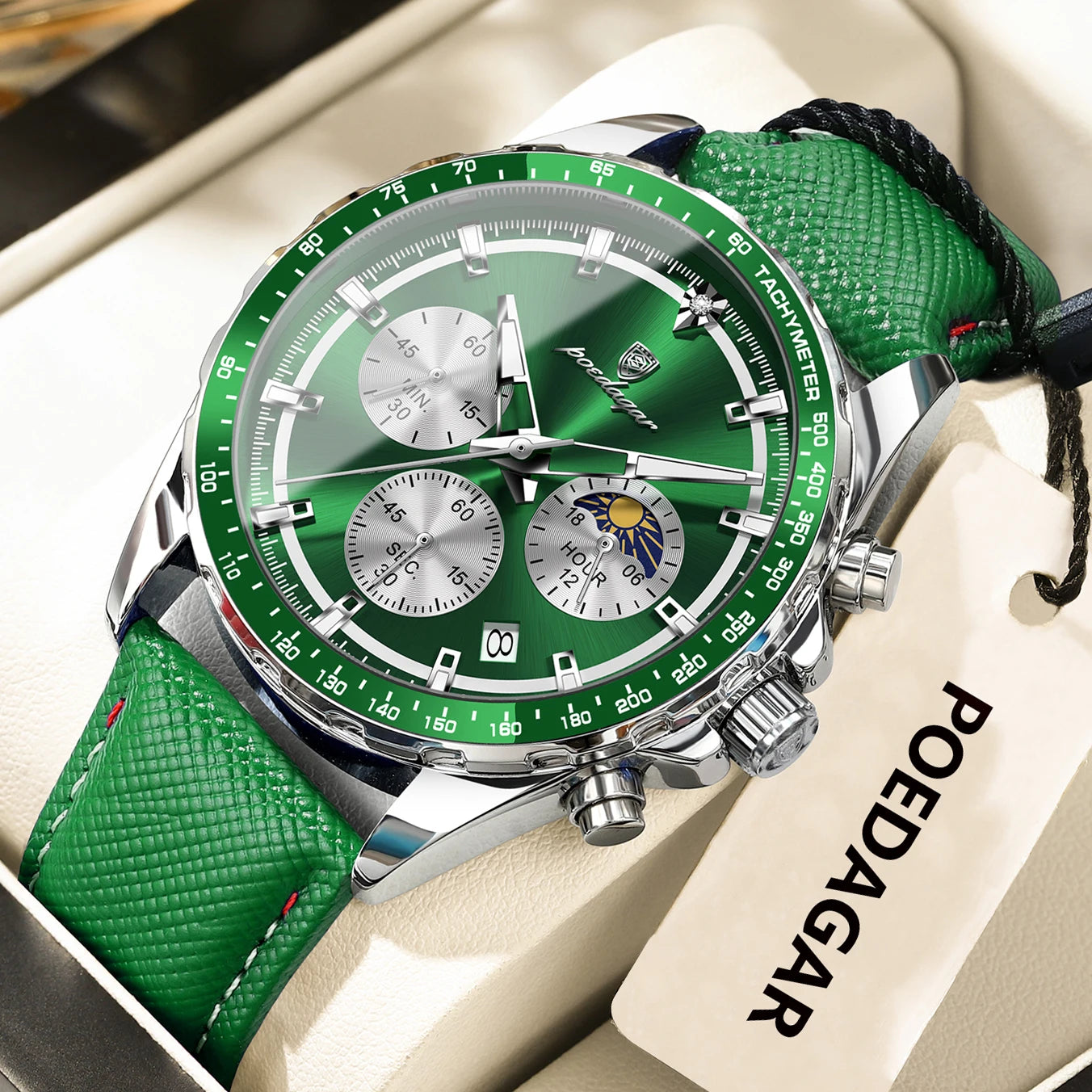 Reloj para Hombre ✨ – Elegancia Deportiva con Correa de Cuero, Cronógrafo, Calendario, Agujas Luminosas y Resistencia al Agua