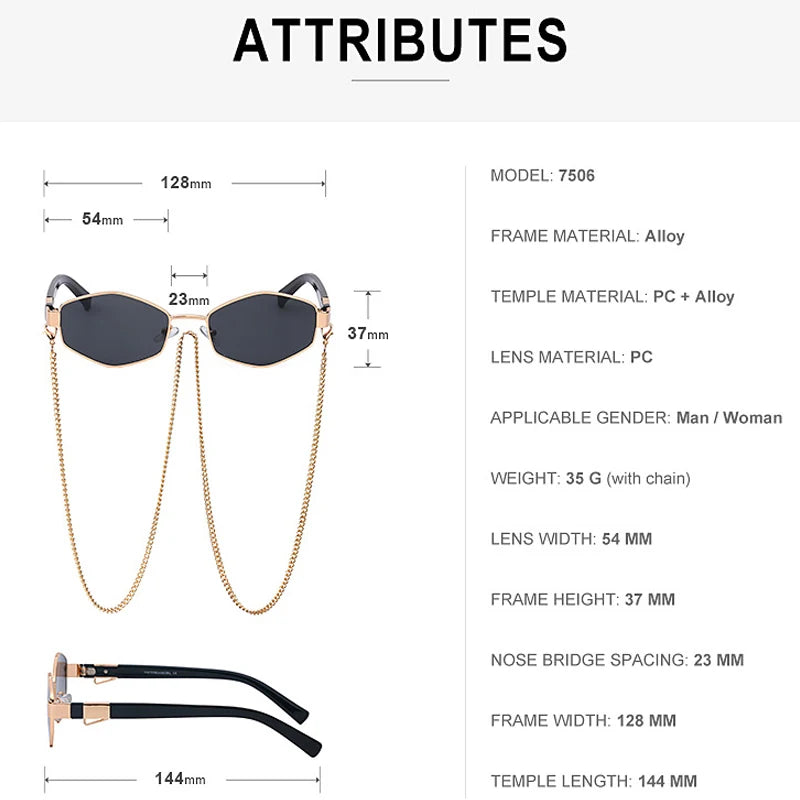 Gafas de Sol ✨Premium para Mujer 💎 – Diseño Hexagonal, Estilo Fashion de Lujo y Cadena Elegante