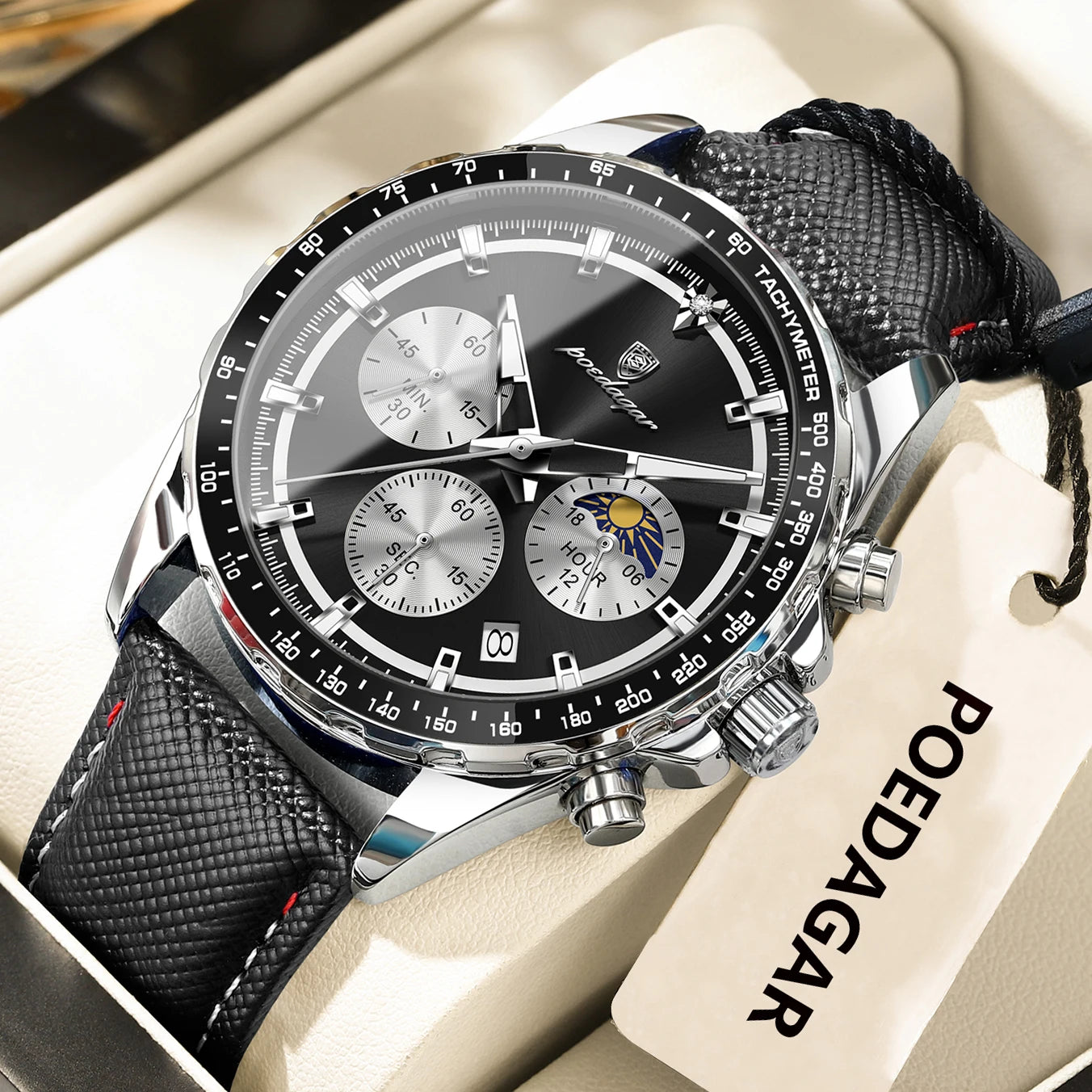 Reloj para Hombre ✨ – Elegancia Deportiva con Correa de Cuero, Cronógrafo, Calendario, Agujas Luminosas y Resistencia al Agua