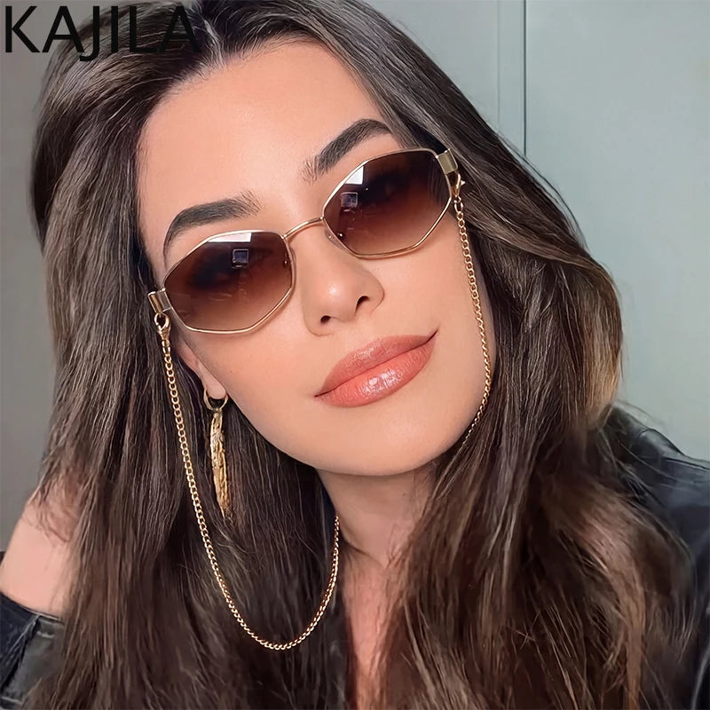 Gafas de Sol ✨Premium para Mujer 💎 – Diseño Hexagonal, Estilo Fashion de Lujo y Cadena Elegante