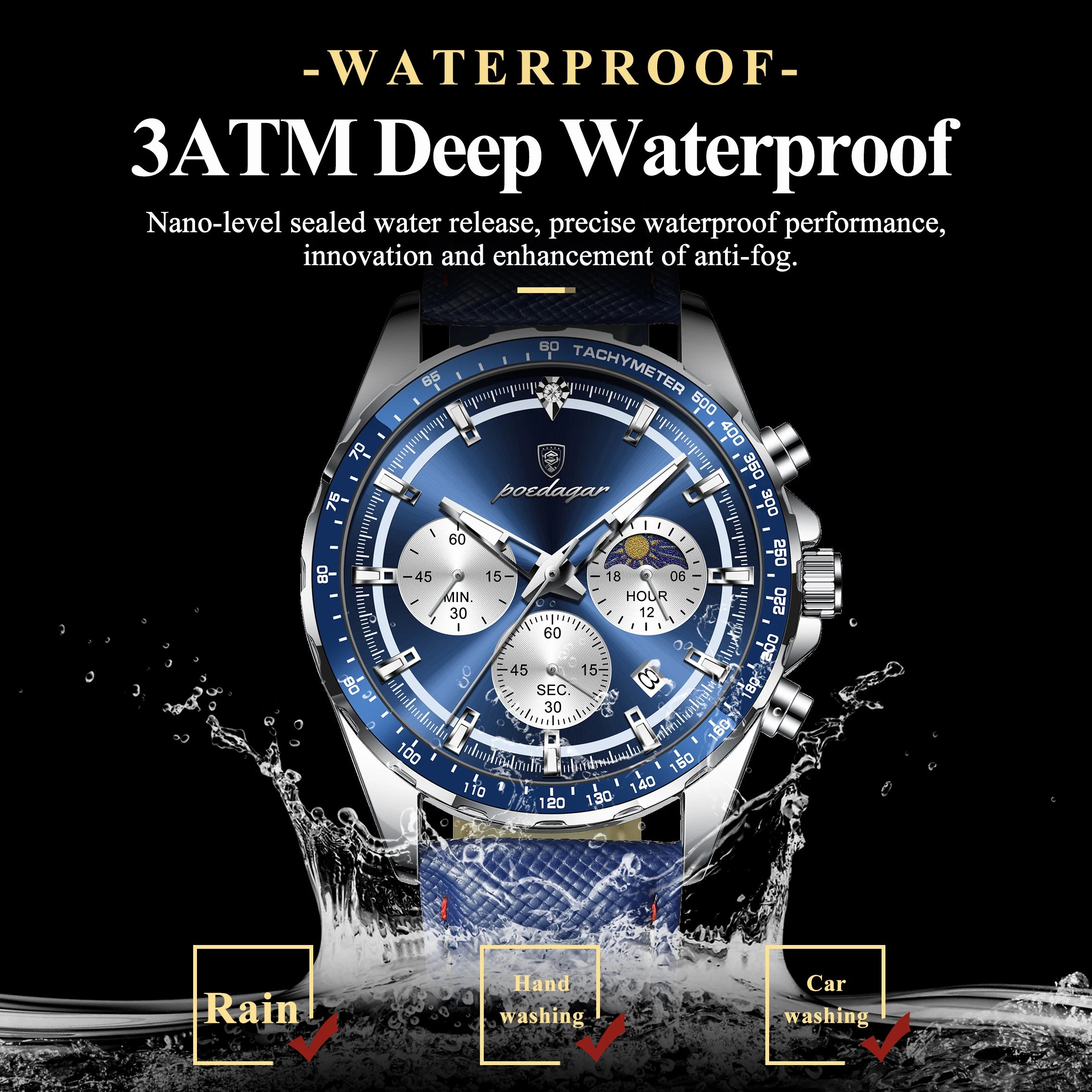 Reloj para Hombre ✨ – Elegancia Deportiva con Correa de Cuero, Cronógrafo, Calendario, Agujas Luminosas y Resistencia al Agua