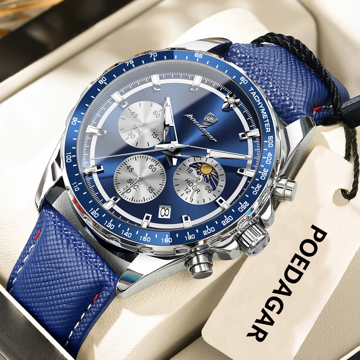 Reloj para Hombre ✨ – Elegancia Deportiva con Correa de Cuero, Cronógrafo, Calendario, Agujas Luminosas y Resistencia al Agua
