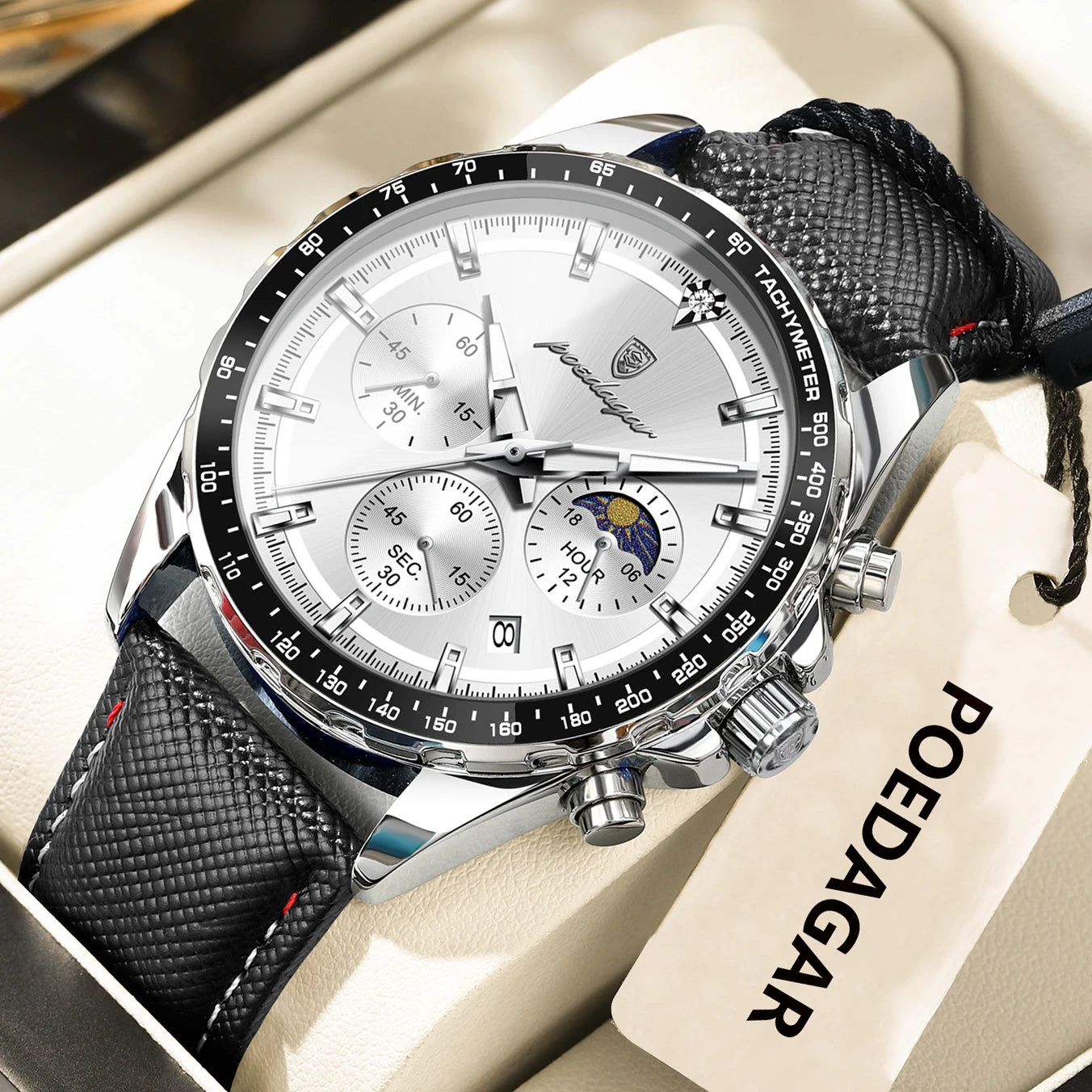 Reloj para Hombre ✨ – Elegancia Deportiva con Correa de Cuero, Cronógrafo, Calendario, Agujas Luminosas y Resistencia al Agua