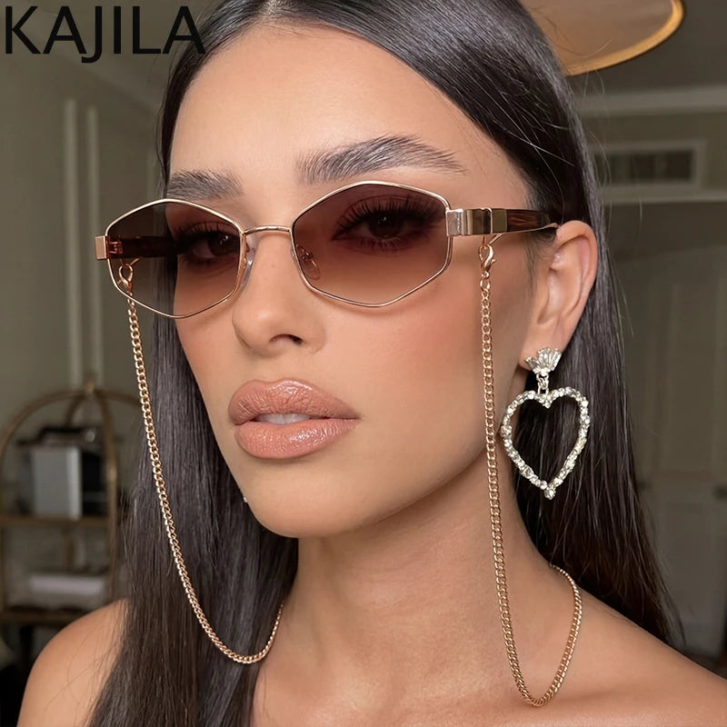 Gafas de Sol ✨Premium para Mujer 💎 – Diseño Hexagonal, Estilo Fashion de Lujo y Cadena Elegante
