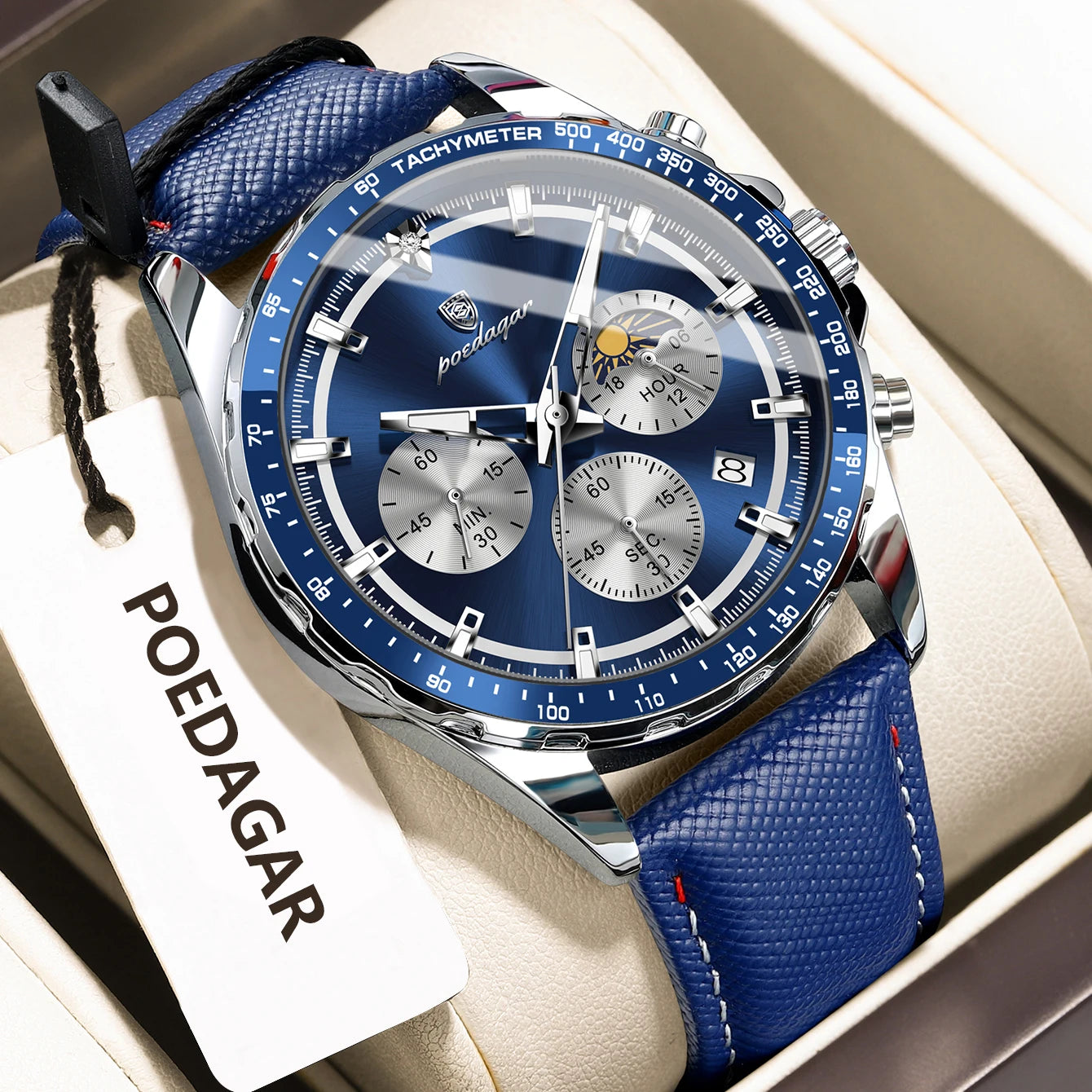 Reloj para Hombre ✨ – Elegancia Deportiva con Correa de Cuero, Cronógrafo, Calendario, Agujas Luminosas y Resistencia al Agua